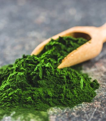 Chlorella en polvo en una cuchara